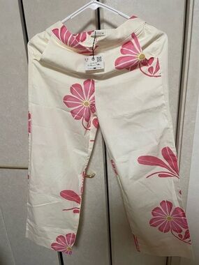 Zara Cream Wide-Leg Jeans with Pink Floral Print